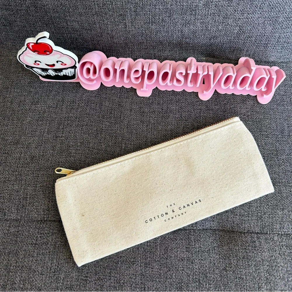 Canvas “c’est la vie” Pencil, Travel Mini Pouch, Cream, Black